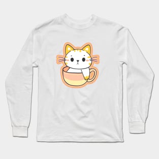 Adorable cat sitting in a coffee cup Long Sleeve T-Shirt